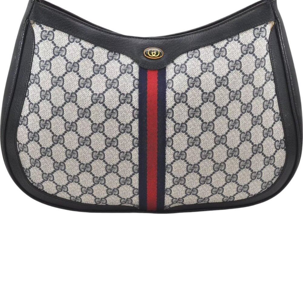 084273AR (E3) Gucci Shoulder Bag Sherry Line Navy Blue PVC - Picture 1 of 13